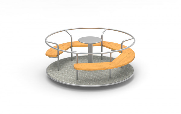 Großes Karussell aus Edelstahl, D=200 cm, Boden aus Riffelblech