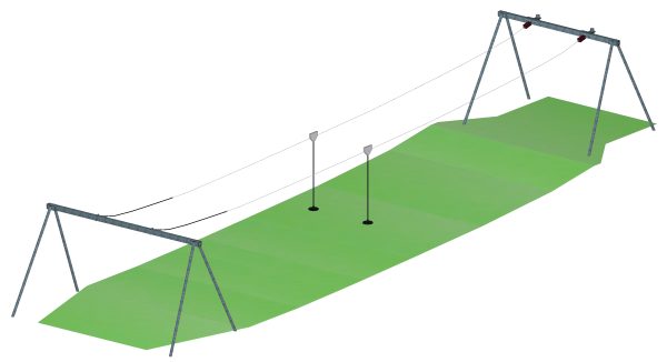 Doppelseilbahnanlage aus Metall, einseitig für fallendes Gelände